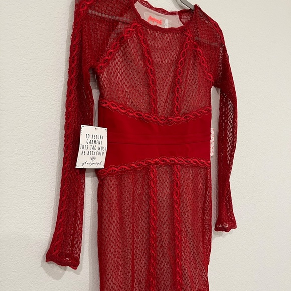 NWT FREE PEOPLE | Lace Mesh Bodycon Embroidered Mini Dress in Cherry | Size XS - Picture 3 of 9